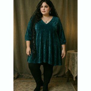 Vintage MOA USA Women’s 3XL Crushed Velvet Tunic Dress Jewel Tone Blue Holiday